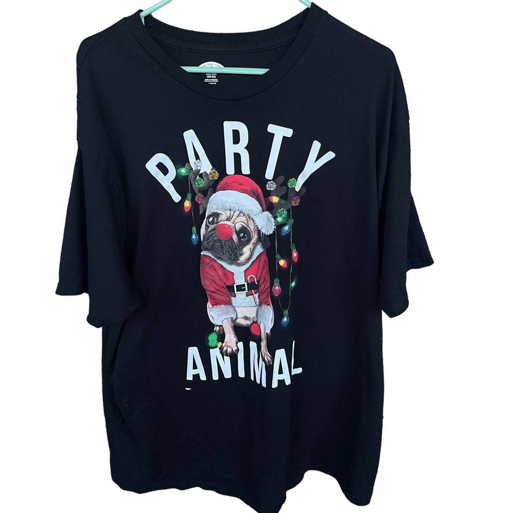 Holiday Time‎ Christmas Shirt Adult 2X XXL Black Dog Party Animal Short Sleeve